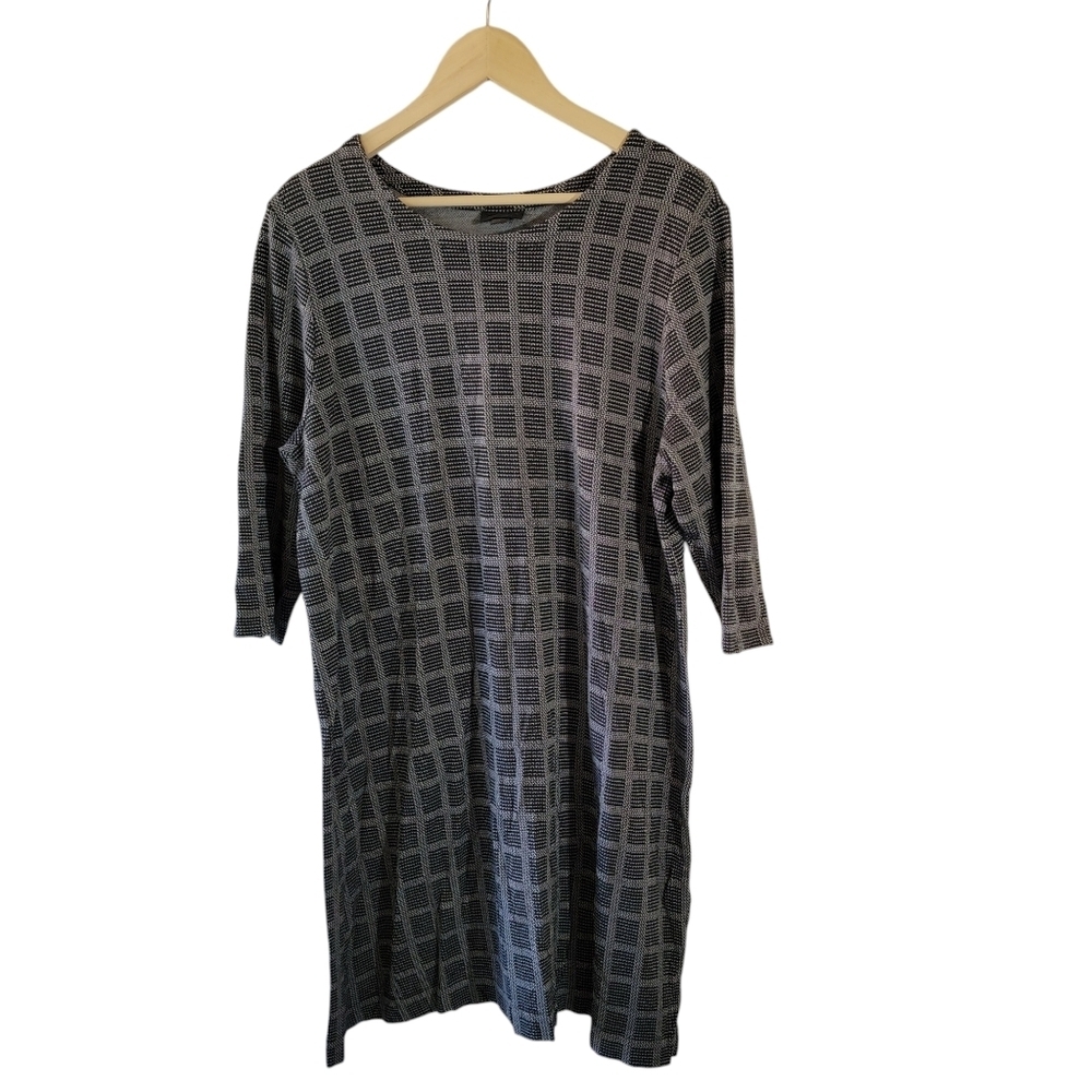 J. Jill Wearever Collection Gray Plaid Jersey Knit Shift Dress XL Knee Length